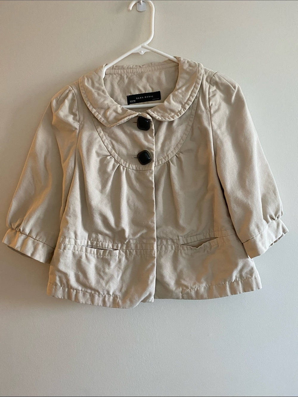 Zara Beige Short Coat with Black Buttons